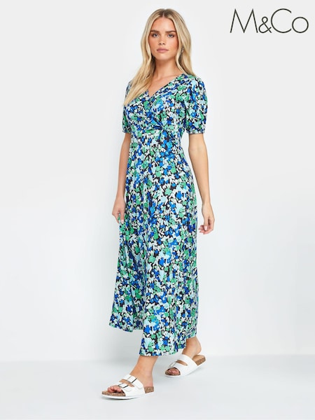 M&Co Black Petite Black & Blue Floral Print Maxi Dress (E17579) | €45