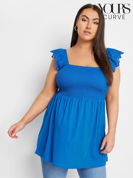Albastru - Yours Curve 100% Cotton Peplum Anglaise Volant Top (E17585) | 164 LEI
