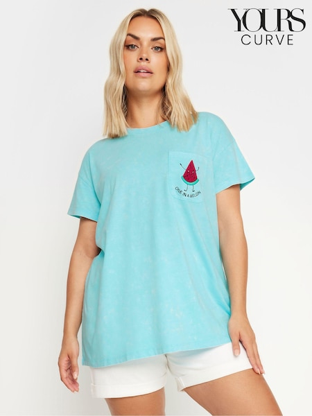 Yours Curve Blue Placement Print T-Shirt (E17590) | R$ 190