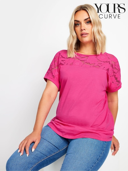 Rosa - Yours Curve 100% Cotton Floral Mesh Panel T-Shirt (E17607) | 31 €