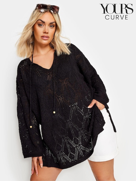 Yours Curve Black Tie Neck Tunic (E17608) | €43