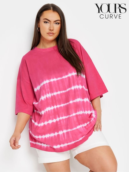 Różowy - Yours Curve 100% Cotton Tie Dye Boxy T-Shirt (E17611) | 125 zł
