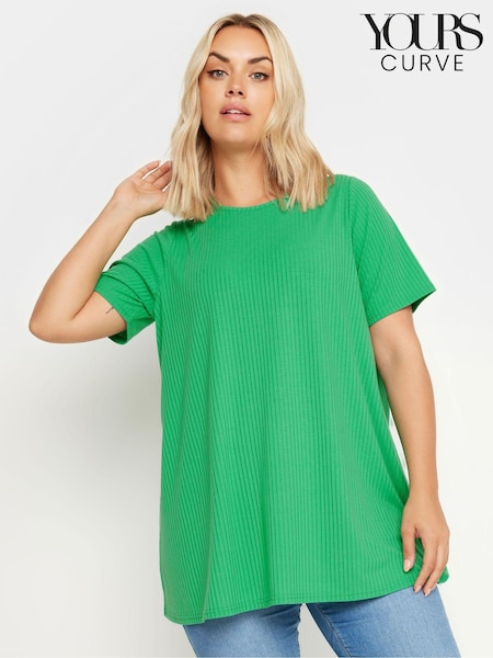 Yours Curve Green Ribbed T-Shirt (E17612) | 99 QAR