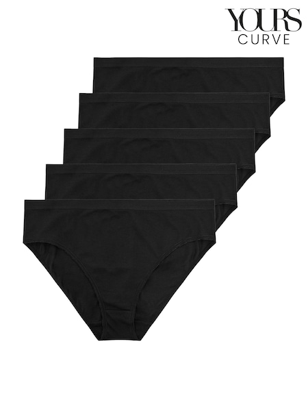 Yours Curve Black 5 Pack High Leg Briefs With Stretch (E17625) | AZN 48