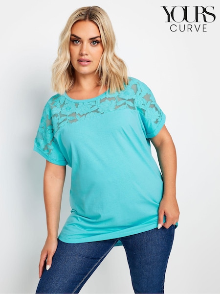 Azul - Yours Curve 100% Cotton Floral Mesh Panel T-Shirt (E17634) | 31 €