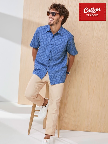 Blue - Regular Cotton Traders Signature Short Sleeve Soft Touch Print Shirt