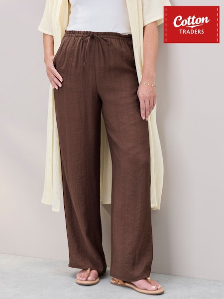 Brun - Cotton Traders Crinkle Pull On Wide Leg Trousers 29"