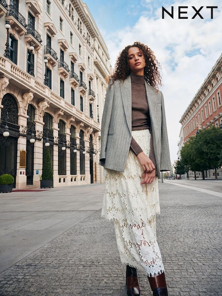 Fekete/Fehér - Herringbone Relaxed Blazer (E17806) | 31 220 Ft