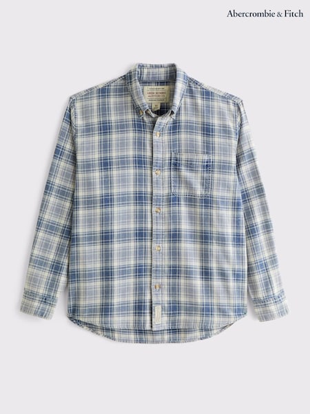 Blå - Regular Abercrombie & Fitch Indigo Plaid Check Flannel Shirt