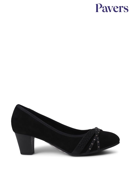 Pavers Black Wide Fit Block Heeled Court Shoes (E17863) | $83