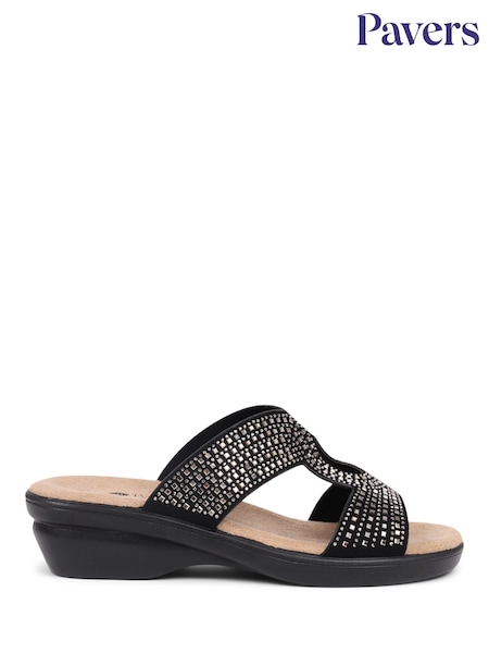 Pavers Embellished Mules Black Sandals (E17865) | €42
