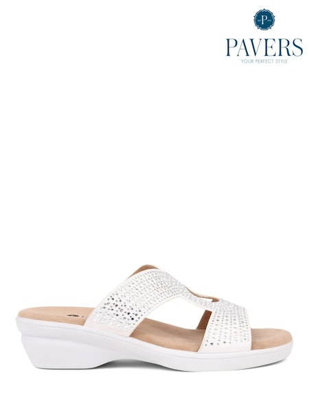 Pavers Embellished Mules White Sandals (E17869) | €37