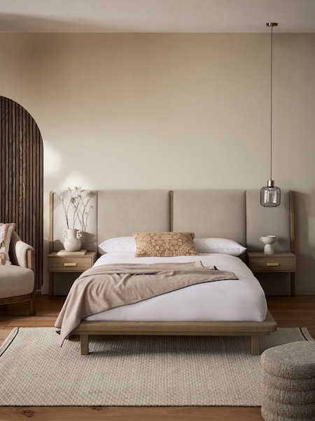 Soft Velvet Pebble Nila Upholstered Hotel Bed Frame with Bedside Tables (E17892) | €1,425 - €1,525
