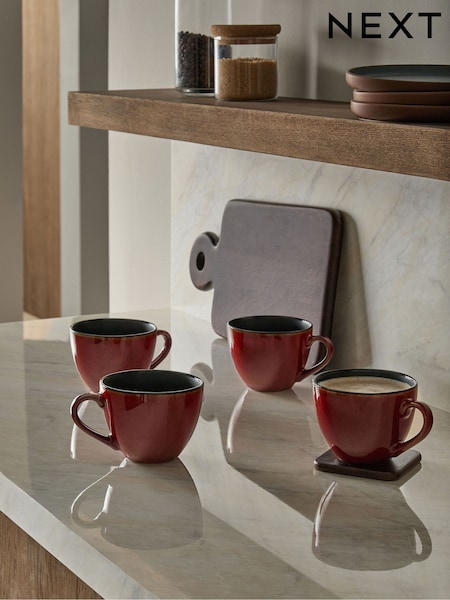 Set of 4 Red Hampton Reactive Glaze Mugs (E17947) | 108 QAR