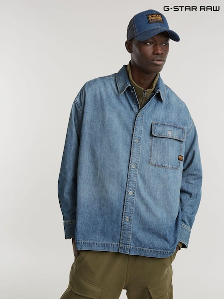 G Star Mid Blue Denim Boxy Fit Flap Denim Pocket 100% Cotton Shirt (E17953) | €73