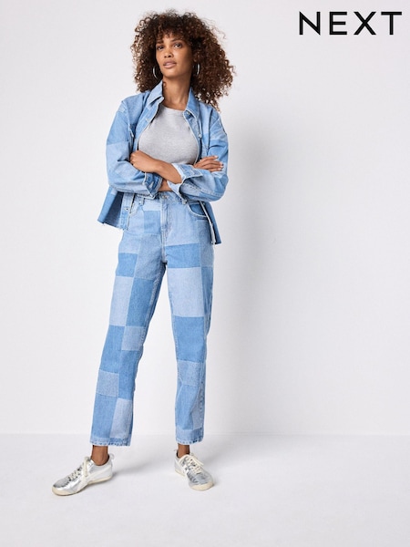 Albastru deschis - Patchwork Straight Leg 100% Cotton Jeans (E17972) | 171 LEI