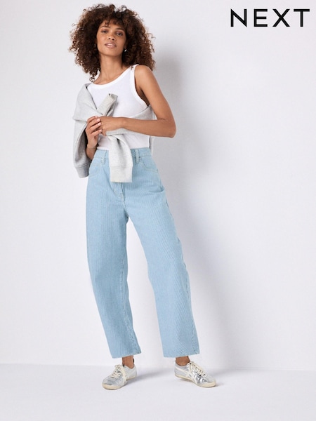 Mid Blue Striped Straight 100% Cotton Jeans (E17977) | €24