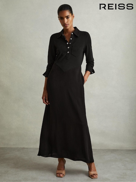 Reiss Black Rosina Jersey Polo Maxi Dress (E18017) | €331