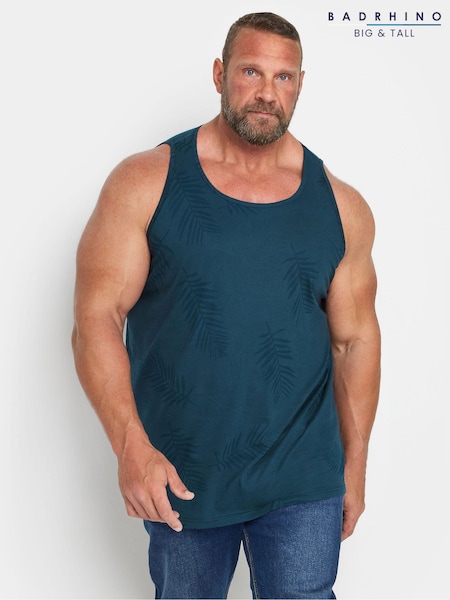 BadRhino Big & Tall Blue Leaf Print 100% Cotton Vest Top (E18044) | 94 QAR