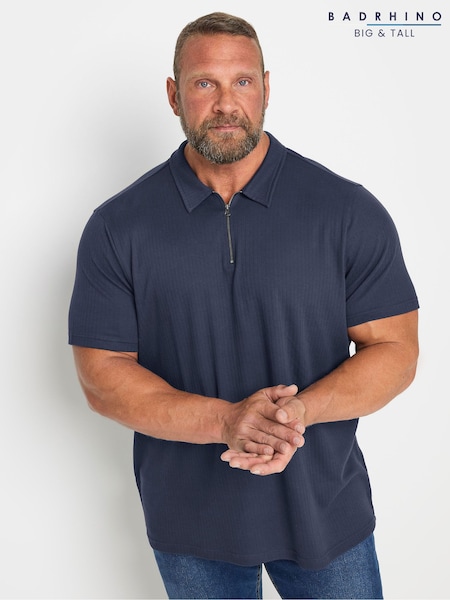 BadRhino Big & Tall Blue Jacquard Quarter Zip Polo Shirt (E18046) | €37