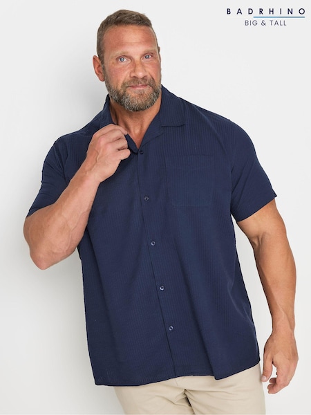 Синій - Сорочки BadRhino Big & Tall Seersucker Revere Neck 100% Cotton (E18052) | 1 862 грн