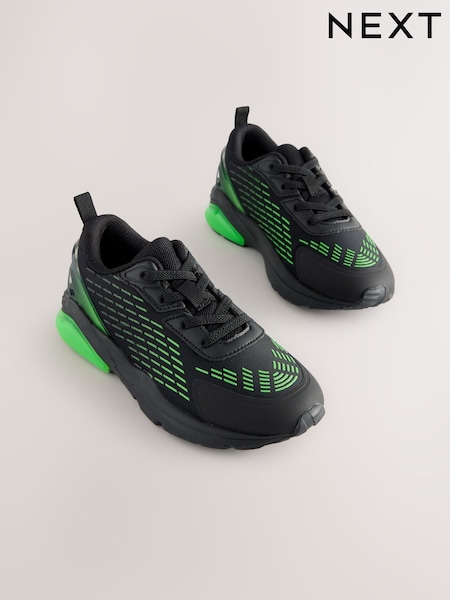 Black/Green Elastic Lace Trainers (E18065) | €39 - €50