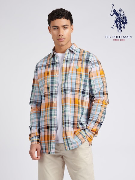 U.S. Polo Assn. Blue Mens Linen Blend Check Shirt (E18081) | R$ 640