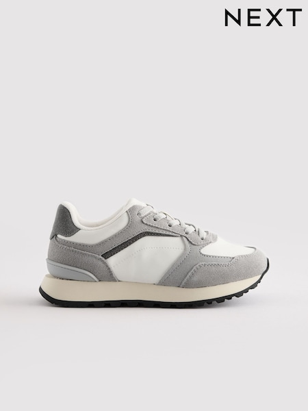 Neutral Grey Standard Fit (F) Elastic Lace Trainers (E18158) | R$ 255 - R$ 325