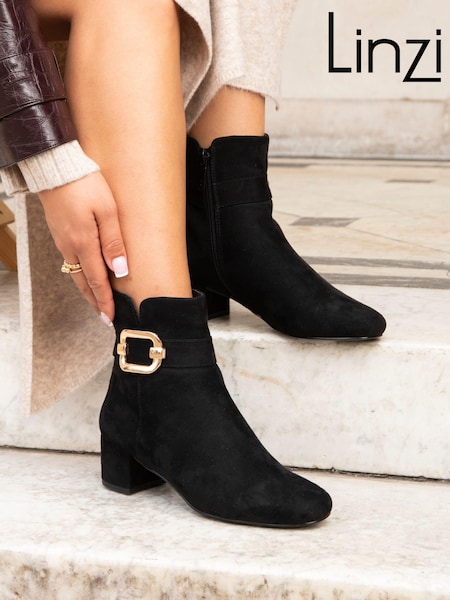 Linzi Daphne Block Heel Ankle Boots With Gold Buckle Detail (E18179) | ‏211‏₪