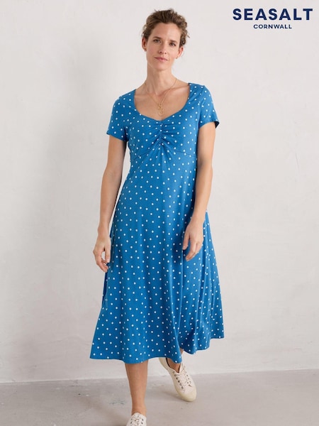 Seasalt Cornwall Blue Secret Cove Empire Line Midi Dress (E18230) | €44.50