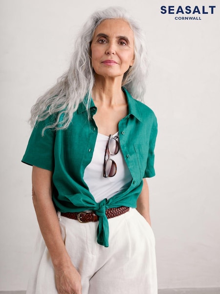 Seasalt Cornwall Blue Drydock Short Sleeve 100% Linen Shirt (E18272) | €38