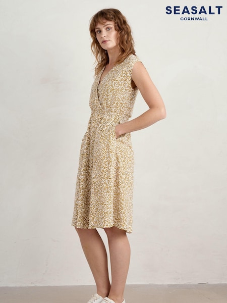 Seasalt Cornwall Yellow Faye Sleeveless Mock Wrap Dress (E18276) | €31