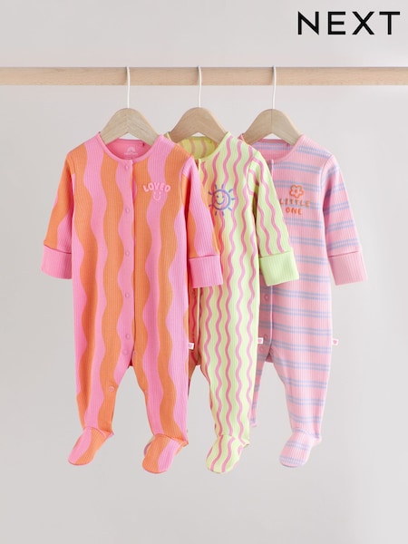Multi Popper Baby 100% Cotton Sleepsuits 3 Pack (0mths-2yrs) (E18338) | €11.50 - €12.50