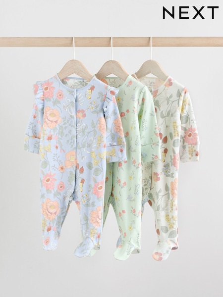Azul - 3 Pack Floral Blue Baby Sleepsuit (0-2yrs) (E18342) | 25 € - 28 €