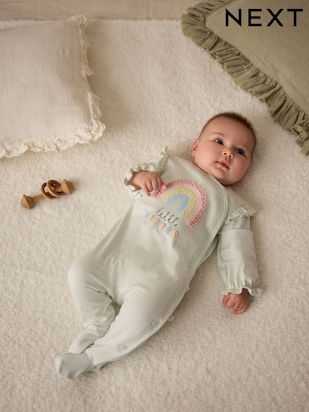 Sage Green Little Sister Baby Family 100% Cotton Sleepsuit (0-2yrs) (E18349) | €13 - €14