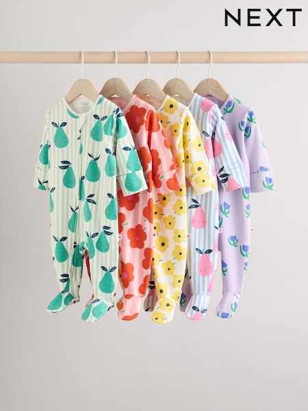 Multicolor - Two Way Zip Baby 100% Fruit Cotton Sleepsuits 5 Pack (0mths-2yrs) (E18352) | 43 € - 46 €