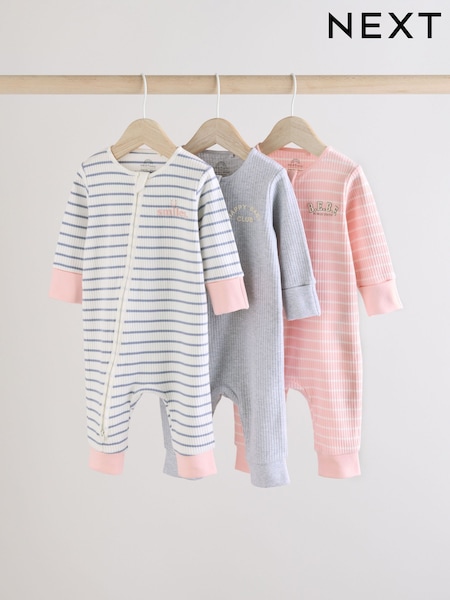 Pink & Grau - 3 Pack Baby Slogan 100% Cotton Sleepsuits (0mths-3yrs) (0mths-3yrs) (E18357) | 28 € - 31 €