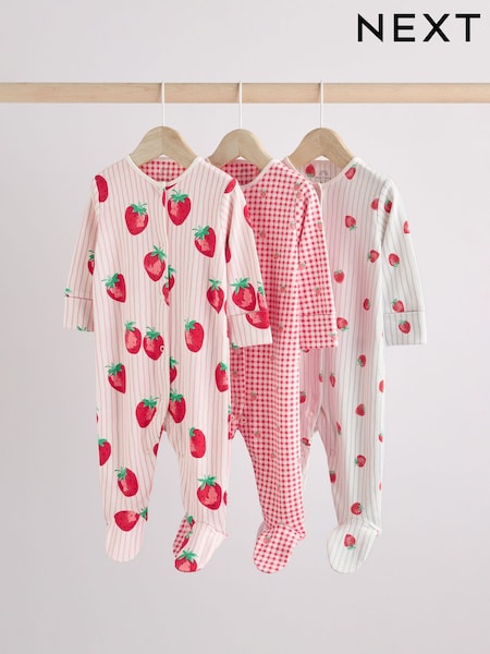 Rot - 100% Cotton Strawberry Baby Sleepsuits 3 Pack (0-3yrs) (E18361) | 26 € - 28 €