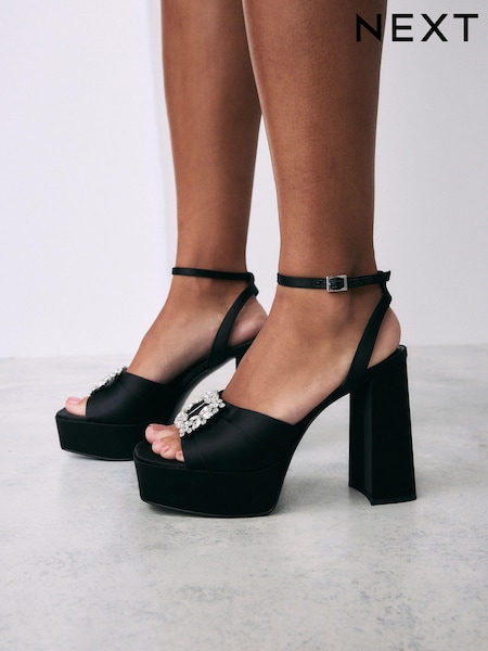 Black Forever Comfort® Jewel Platform Sandals (E18406) | 154 QAR