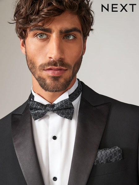 Black Jacquard Bow Tie And Pocket Square Set (E18495) | AED35