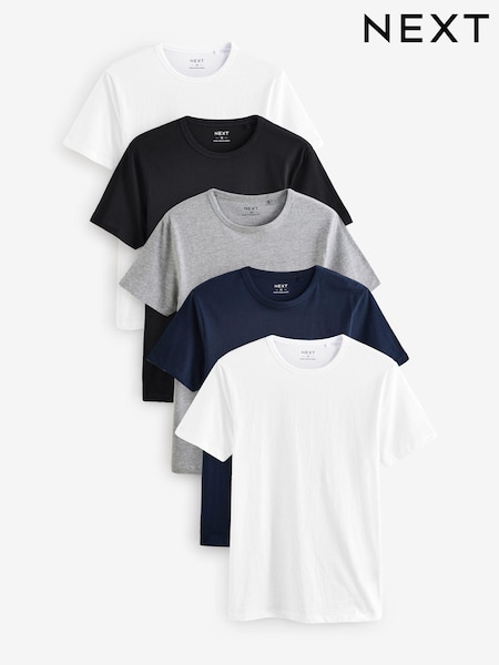 أسود/رمادي بخيوط شاحبة/أبيض/أزرق كحلي - تلبيس قياسي - 100% Cotton Underwear T-shirts 5 Pack (E18500) | ‏162 د.إ.‏