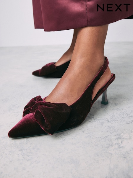 Berry Red Standard Fit Forever Comfort® Bow Slingback Kitten Heels (E18536) | AED114