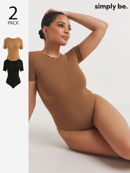 Simply Be Black & Brown Magisculpt Smoothing T-Shirt Bodysuits 2 Pack (E18652) | $50