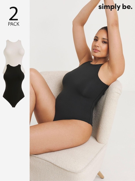 Simply Be Black & White Magisculpt Smoothing Racer Bodysuit 2 Pack (E18654) | €47