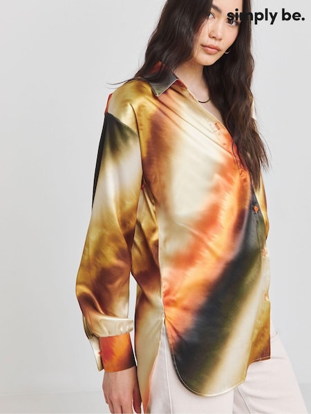 Simply Be Brown Oversized Satin Shirt (E18656) | 148 QAR