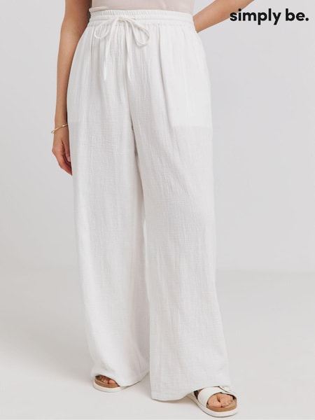 Simply Be White Cheesecloth Wide Leg Trousers (E18660) | €27
