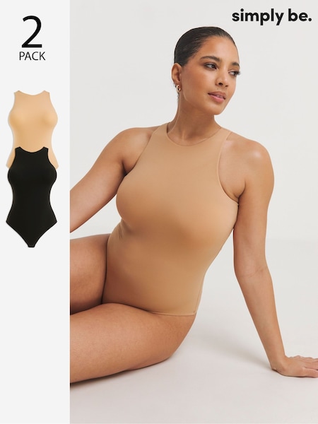 Simply Be Black & Nude Magisculpt Smoothing Racer Bodysuit 2 Pack (E18667) | €21