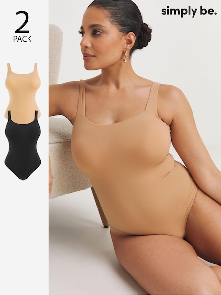 Simply Be Magisculpt Smoothing Vest Black/Nude Bodysuit 2 Pack (E18671) | 231 LEI