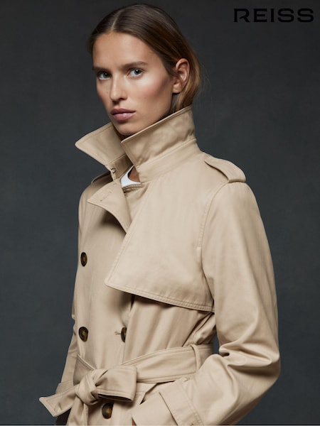 Reiss Stone Double Breasted Hooded Insert Trench Coat (E18720) | €425