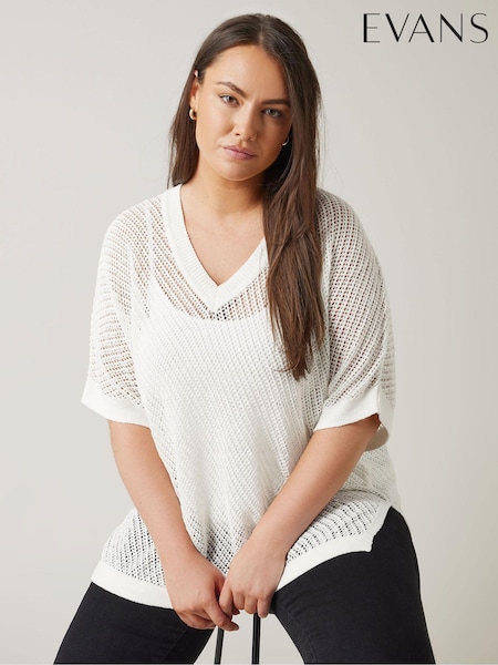 Evans Curve Tape Yarn White Jumper (E18722) | €50